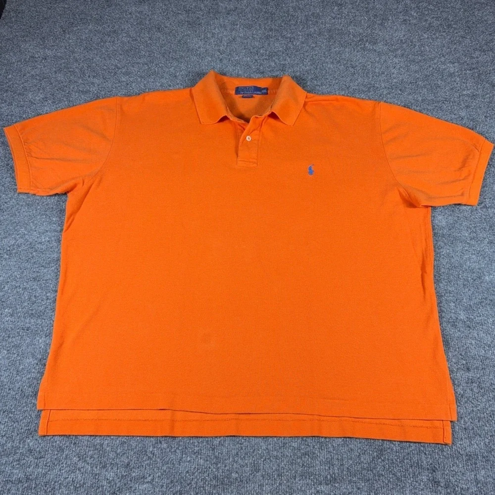 Polo Ralph Lauren Mens Orange Short Sleeve Pique Polo Shirt Blue Pony Logo XXL